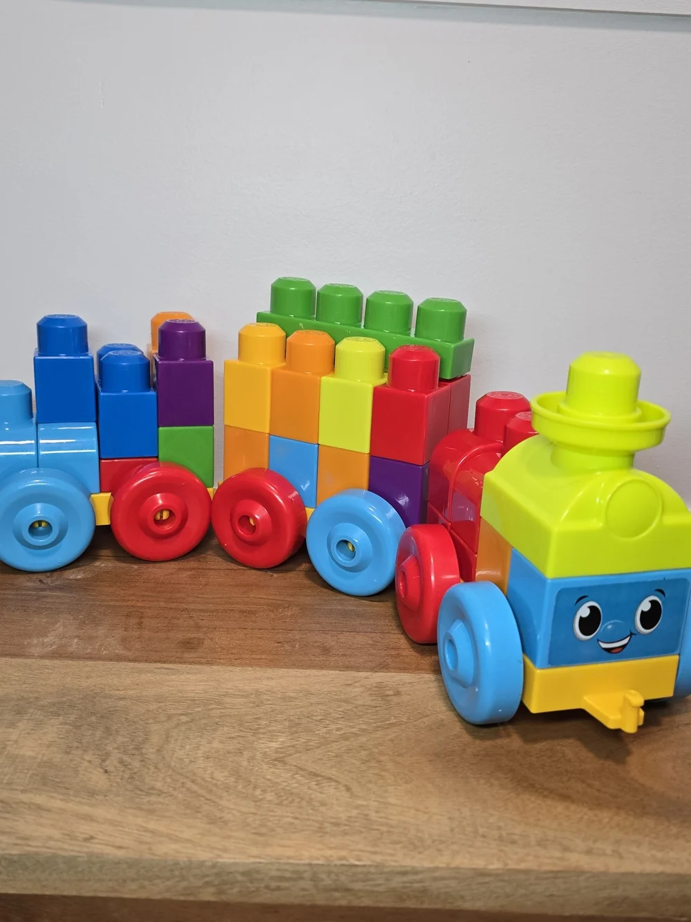 Mega Blocks 123 Colorful Stacking Train Toy - Blue, Yellow, Red.